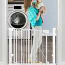 29-40Easy Walk Thru Baby Gate for Doorways&Stroller,Auto Close Dog Gate Indoor for Stair,No Drill Pressure Mounted Baby Gate with Large Walk-Through Door,Safety Gate for Children&Pets(White)