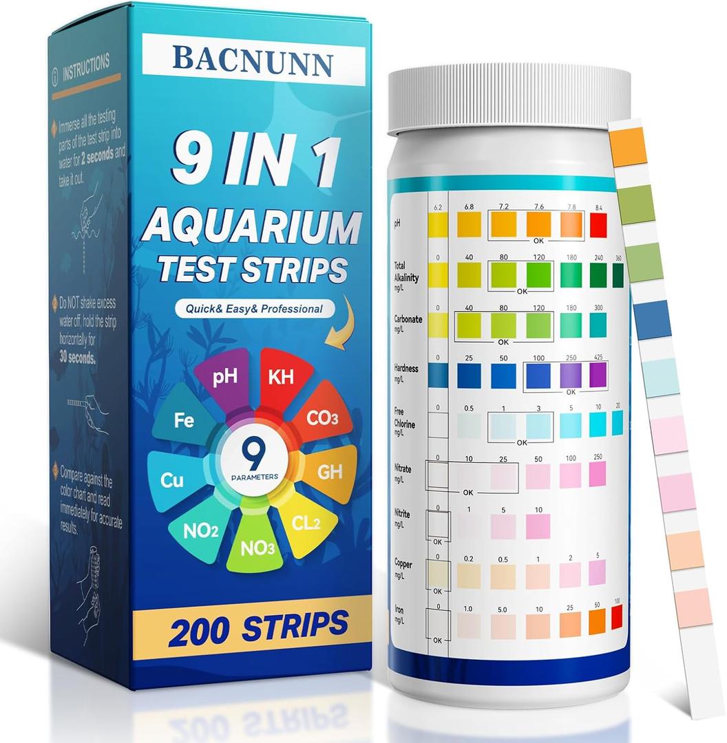 2 x BACNUNN Aquarium Test Strips: 200CT 9 in 1 Fish Tank Water Testing Kit