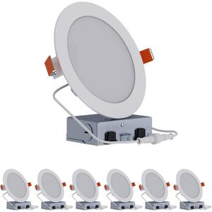 HALO HLB 6 in LED Recessed Lighting Canless Dimmable Wet Location Selectable Lumens and Selectable Color 27/30/35/40/5000K 6 Pack Indoor Outdoor Soffit Ceiling Light HLB6LSFS5-6PK