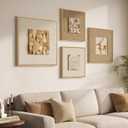 Large Framed 3D Neutral Wood Wall Art for Living Room, 4 Piece Textured Minimalist Abstract Paintings Artwork for Walls, Beige Brown Wooden Wall Decor for Hallway, Dining Room, Office, Size: 28x28" + (20x20") x2ps +24x24"