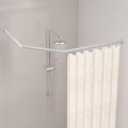 Corner Shower Curtain Rod, Diamond Shaped [Both Sides: 22" - 34.8", Middle: 28" - 43.7"] Adjustable Bathroom Bathtub Shower Rod with 12 Hooks & Ceiling Support - Silver Gray