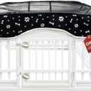 PJYuCien Dog Playpen Mesh Top Cover, Fits 36 Inch 4 Panels Regular Square Plastic Exercise Pet Pen, Adhesive Tape Connections, Black paw (Note: Cover Only, Fence Not Included)