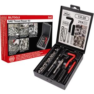 BILITOOLS 1/4-20 inch Thread Repair Kit, HSS Drill Helicoil Repair Kit SAE