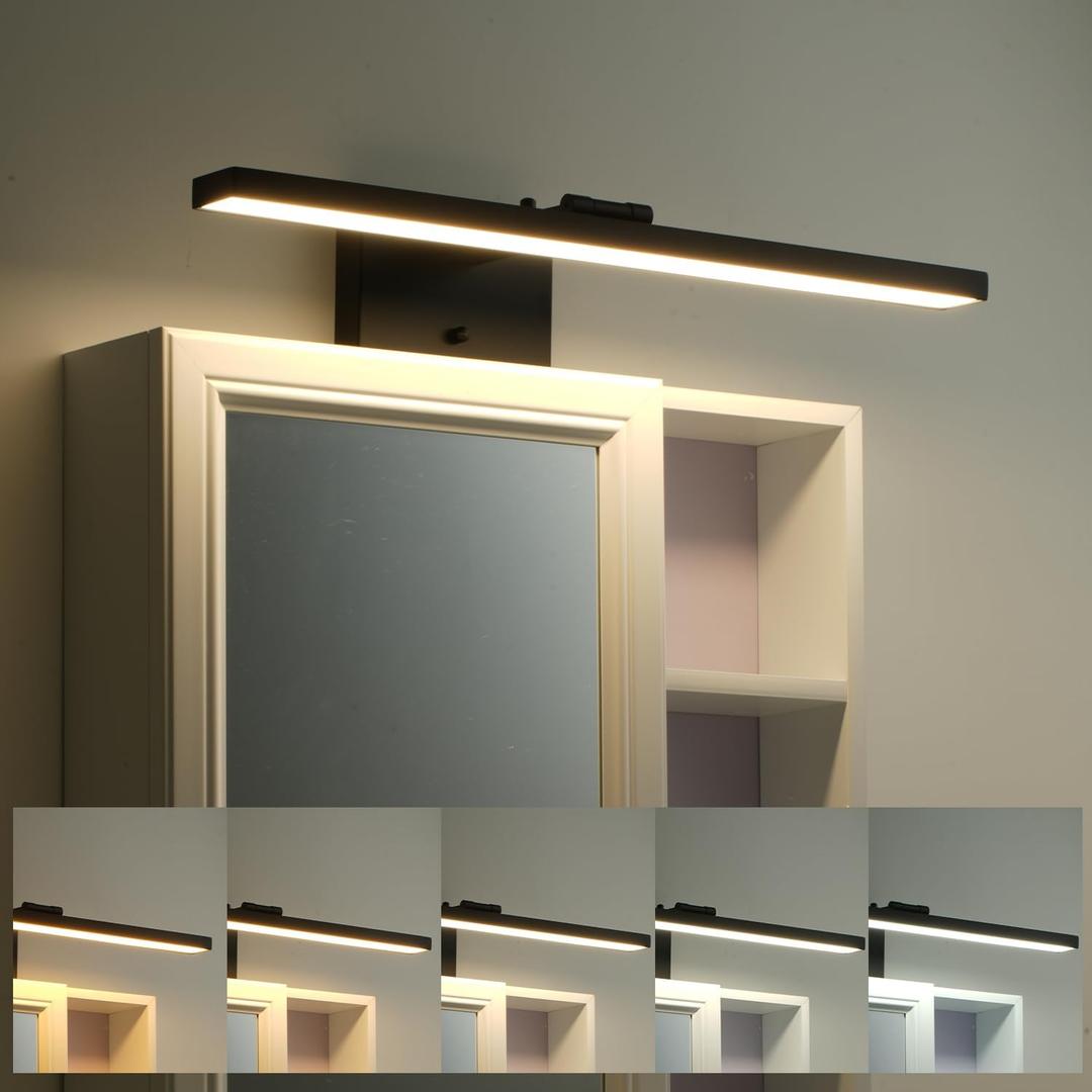 24-Inch Matte Black LED Vanity Light Over Medicine Cabinet Extendable Arm,5CCT, Dimmable, Adjustable light angle,Bath Bar Lighting,Bathroom vanity light