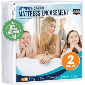Utopia Bedding Mattress Protector Zippered King Size (Pack of 2), 100% Waterproof Bed Bug and Dust Mite Proof Mattress Encasement, Absorbent 6 Sided Mattress Cover