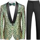 Rogers & Morris Floral Tuxedo Suit Set for Men Regular 2 Piece Jacket and Black Pants 2XL