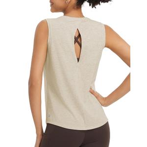baleaf Women's Open Back Yoga Top Sleeveless Shirt UPF50+ Heather Khaki 3XL (XXXL)