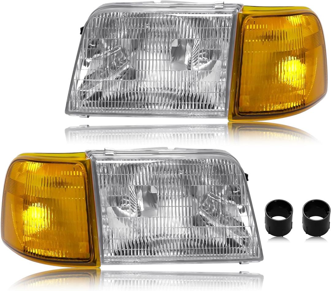 Headlight Assembly With Corner Light Kit Compatible with Ford Ranger 1993-1997, OE-Style Halogen Headlamp Replacement for FO2503115, FO2502119, FO2503173, FO2502173, 4Pcs Pair Set without Bulb