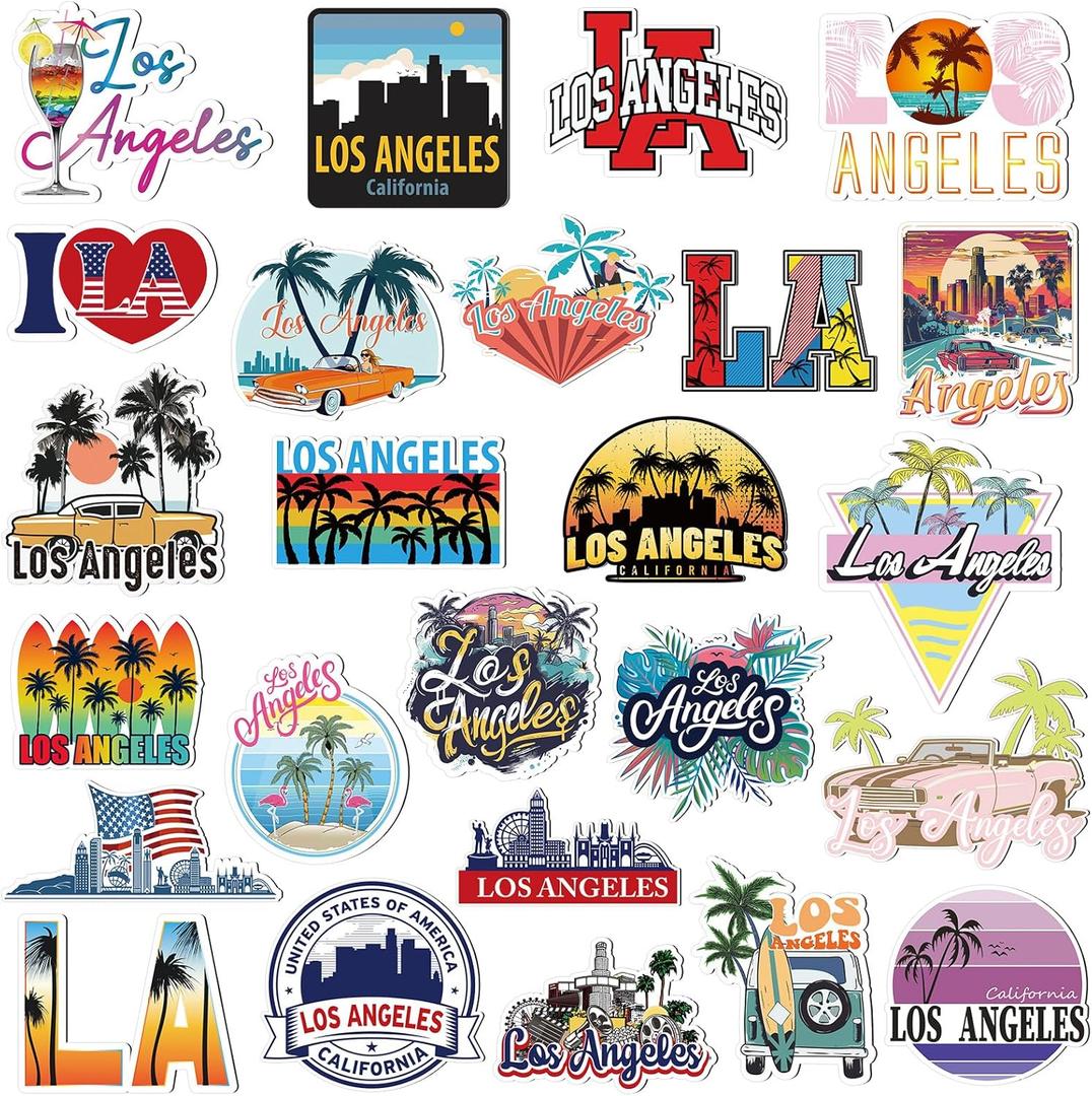 Fabbay 25 Pcs Los Angeles Fridge Magnet Magnetic Refrigerator Stickers Los Angeles Souvenirs Gifts Refrigerator Magnets for Fridge Laptop Locker Home Decoration Accessories