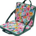 Portable Stadium Seat Cushion with Back Support - Waterproof Bleacher Pad for Sports Events, Camping, Concerts & Outdoor Activities (Floral Green), 15.7" x 13.8" x 2.4"