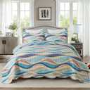 HoneiLife Coastal Quilt Sets Queen - 3 Pieces Beach Quilt Sets Ocean Bedspreads Lightweight Coverlets Nautical Bed Cover All Season Quilts  Queen/Full-90"x 96", Orange-flowing Sands