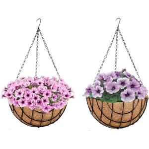Deepthi Hanging Planter Baskets with Coco Coir Liners Pack of 2 Metal Wire Flower Pots with Chains Indoor Outdoor Porch Patio Garden Hanging Decor for Plants, Flowers, Herbs (12 inch)