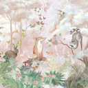 Kids Safari Wallpaper Butterfly Fox Forest Animal Wallpaper Mural with Pink Background for Girl's Room Decoration(Not Self-Adhesive)