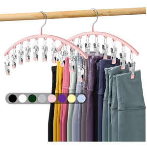 Legging Organizer for Closet, Metal Yoga Pants Hangers 2 Pack w/10 Clips Holds 20 Leggings, Space Saving Hanging Closet Organizer w/Rubber Coated Closet Organizers and Storage, pink 