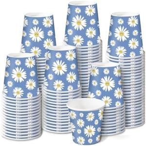 Pack of 2, RUSPEPA 2 oz Bathroom Cups, Disposable Paper Cups - 100 Pack Daisy Flower Design Printed - Mini Mouthwash Rinse Paper Cups for Home, Bathroom, Picnic, Party, and Events