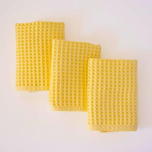 PSKL Organic Waffle Kitchen Towel 100% Turkish Cotton Set of 3 Yellow - Premium Quality, Soft, Quick-Dry, Absorbent, Lint-Free Hand Towels 32X16 Inches (3, Light Yellow)