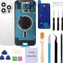 Rear Back Glass Replacement for iPhone 16 Pro Max 6.9-inches + Pre-Installed Plate and Camera Frame and Lens + Reparing Tool Kit (White Titanium)