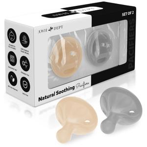 Comfortable Pacifiers 6-18 Months and Pacifiers 0-3 Months - Newborn Essentials Pacii - Soothing Breastfeeding Essentials (Pack of 2) (Light Beige and Grey)