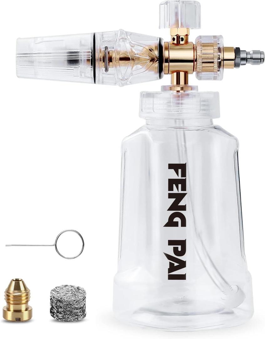 Foam Cannon - Pressure Washer Gun with 1/4 Inch Quick Connect and Adjustable Nozzle Car Wash Sprayer with 1 L Bottle, Professional Car Foam Cannon Fits Most Power Washing Accessories (4000 PSI) (2.2mm Foamcannon)