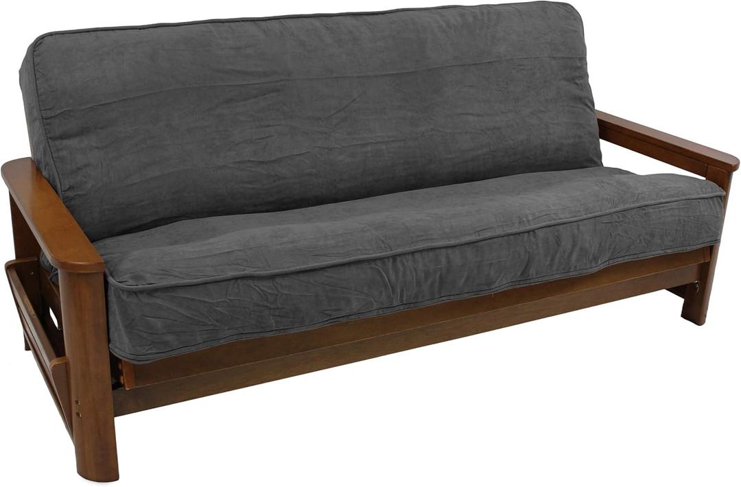 Blazing Needles Solid Microsuede Double Corded 8" to 9" Futon Cover, Full, Steel Grey