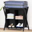 aboxoo Luggage Rack with storage, Guest Room Folding Suitcase Stands, Holds up to 120 lb, Space Saving Suitcase Holders for guest room, Bedroom Hotel, Black