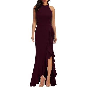 WOOSEA Women's One Shoulder Sleeveless Split Bodycon Mermaid Evening Cocktail Long Dress Burgundy, XL