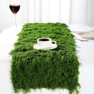 Zeyune 2 Pcs Fake Moss Table Runner for Crafts 12'' x 71'' Artificial Moss Sheet Roll Waterproof Carpet Blanket for Wall Roof Garden Wedding Birthday Party Table Decoration (Green)