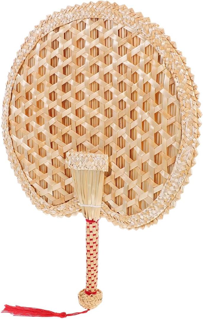 BESTOYARD Handmade Round Wheat Straw Fan Lightweight Handheld Straw Fan for Cooling and Home Decoration Traditional Weaving Design