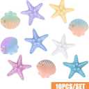 10Pcs Starfish Shell Cake Decorations Resin Beach Theme Cake Topper Under the Sea Ocean Birthday Party Decor DIY Phone Case Craft Jewelry Accessories (A)