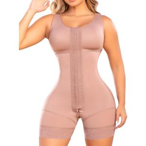 SHAPE CONCEPT 080 041 Fajas Colombianas Post Surgery Compression Garment Tummy Tuck with Hooks and Bra (X-Small, Cocoa)