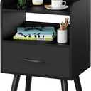 Yoobure Night Stand with Fabric Drawer, Modern Nightstand, Bedside Tables, Mid Century Nightstands with Open Storage Shelf, Wood Bedside Table, Small Night Stands for Bedrooms, 2-Tier Night Table (Black)