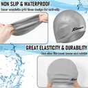 Janmercy 3 Pcs Swim Caps for Boys Girls Silicone Swimming Hat with 3D Ear Pockets for Age 6-15 Bath Hats Short/Long Hair with Ear Plug Nose Clip Supplies(Black, Blue, Grey) (Gray)