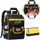 Rexmica Tool Bag Backpack with Zipper Pouch and Magnetic Attraction Area, Heavy-Duty Tool Storage Organizer Bag, Tactical Work Tool Bag for Electrician, Repairman, HVAC Techs, Black
