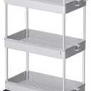 Ronlap 3 Tier Slim Rolling Storage Cart with Wheels Plastic Utility Cart Organizer for Snack Craft Art Postpartum Baby Diaper Nail Makeup in Bathroom Laundry Room Kitchen Bedside Narrow Space, Grey (Gray)