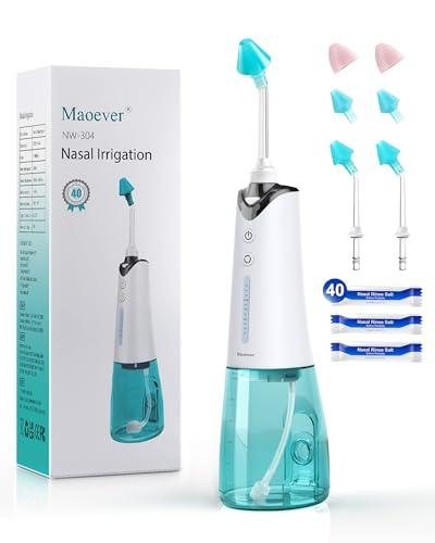 Nasal Irrigation System, Cordless Nasal Rinse Machine for Sinus Relief & Nasal Care, Electric Neti Pot with 6 Tips and 40 Salt Packs Nasal Irrigation Sinus Rinse System Kit for Adult & Kid