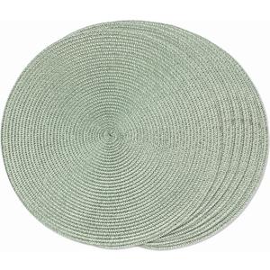 FunWheat Round Braided Placemats Set of 6 Place Mats for Dining Tables Woven Washable Non-Slip Table mats 15 inch(Fog Green, 6pcs)