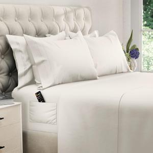 DREAMCARE King Size Sheets Set - 6 pcs Breathable Cooling Bed Sheets - up to 21" Extra Deep Pocket King Sheet Set with Side Pockets - Extra Soft 100% Brushed Hypoallergenic Hotel Luxury Bedding- Ivory