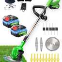 Weed Wacker Cordless Battery Powered, 4-in-1 Weed Trimmer/Lawn Edger with 4 Types Blades, Weed Electric Eater with 4.0Ah Battery*2, 21V Brush Cutter for Lawn Care and Yard Work