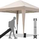 BONTEC 10x10 Pop-Up Canopy Tent, Portable Folding Outdoor Tent, UV 50+ Protection, Waterproof, Adjustable Height, Metal Pavilion for Garden & Party, Includes Sandbags, Stakes & Storage Bag, Beige