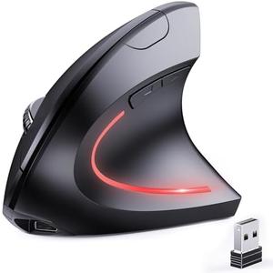 JYKEYMOUT Bluetooth and 2.4G (2-in-1) Rechargeable Wireless Mouse, Ergonomic Vertical Design, 1000/1200/1600 DPI, 6 Silent Buttons, for Laptop, Computer, PC, MacBook, Chromebook-Black