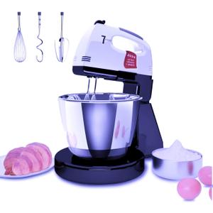 Stand Mixers, 7 Speeds With 3QT Stainless Steel Bowl, Stand and Hand Mixer with Dough Hook, Whisk, Mixing Beater for Baking, Cake, Cookie, Kneading (VL2)