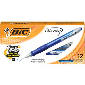 BIC Velocity Retractable Ballpoint Pens, Medium Point (1.0 mm), Blue Ink Pens, 12-Count Pack, With Comfortable Grip