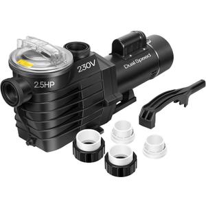 VIVOHOME 2.5HP 230V Pool Pump, Dual Speed with High Lift 79FT, Self-Priming DOE Energy Saving, 1.5" & 2" Connectors w/Strainer Basket for In-Ground Pools