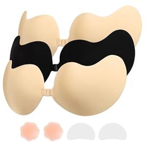 SAMFLAG Sticky Bra Backless Backless Strapless Bra Push Up for Nipple Cover Suitable for Daily, Party, Weddings Dress wear(3Nude, C)