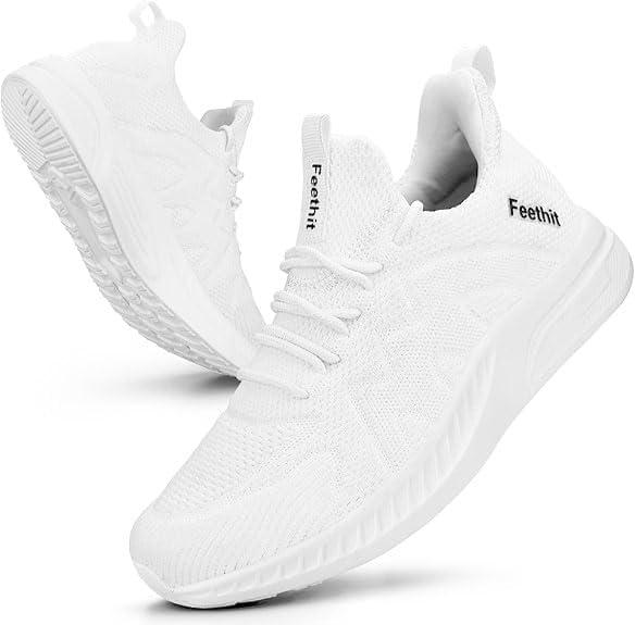 Feethit Womens Running Shoes Tennis Walking Shoes Slip on Sneakers Lightweight Gym Shoes for Workout Work Travel Athletic (6.5, White)