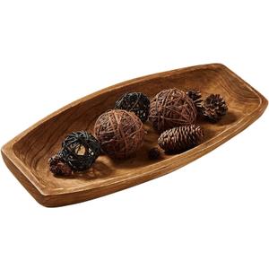 Wooden Dough Bowl Decor, Hand Carved Solid Wood Dough Bowl 17.2" Farmhouse Table Centerpiece Rustic Decorative Bowl for Coffee Table, Kitchen Island, Fall Home Decor