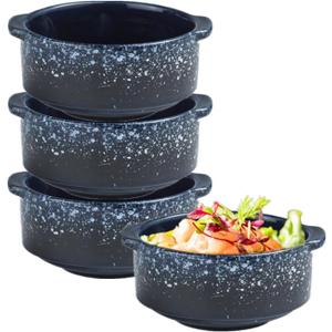 Ceramic Soup Bowls with Handles, Set of 4-10oz Microwave & Oven Safe Porcelain Crocks for French Onion Soup, Chili, Pasta, (Set of 4, 5 Inch, Sea of Fog)