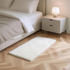 Fluffy Rug Shag Area Rug, White 2x4 Area Rugs for Bedroom, Small Bedside Rug, Soft Fluffy Shag Entryway Throw Rugs for Living Room Bedroom Kids Room Home Decor