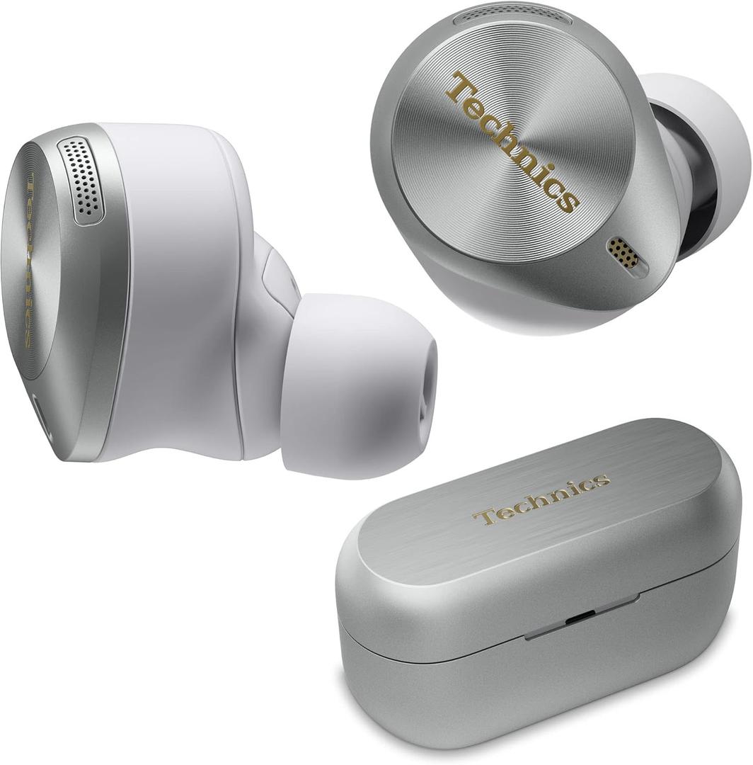 Technics Premium Hi-Fi True Wireless Bluetooth Earbuds with Advanced Noise Cancelling, 3 Device Multipoint Connectivity, Wireless Charging, Hi-Res Audio + Enhanced Calling - EAH-AZ80-S (Silver)