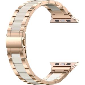 Wearlizer Compatible with Apple Watch Band, Fashion Wristbands Womens, Stainless Steel+Resin Metal Replacement for iWatch, Size: 49/46/45/44/42mm(Series 3 2 1), RoseGold+Starlight